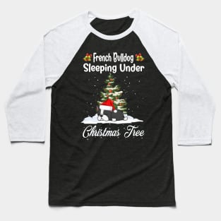 French Bulldog Sleeping Under Christmas Tree Funny Xmas Baseball T-Shirt